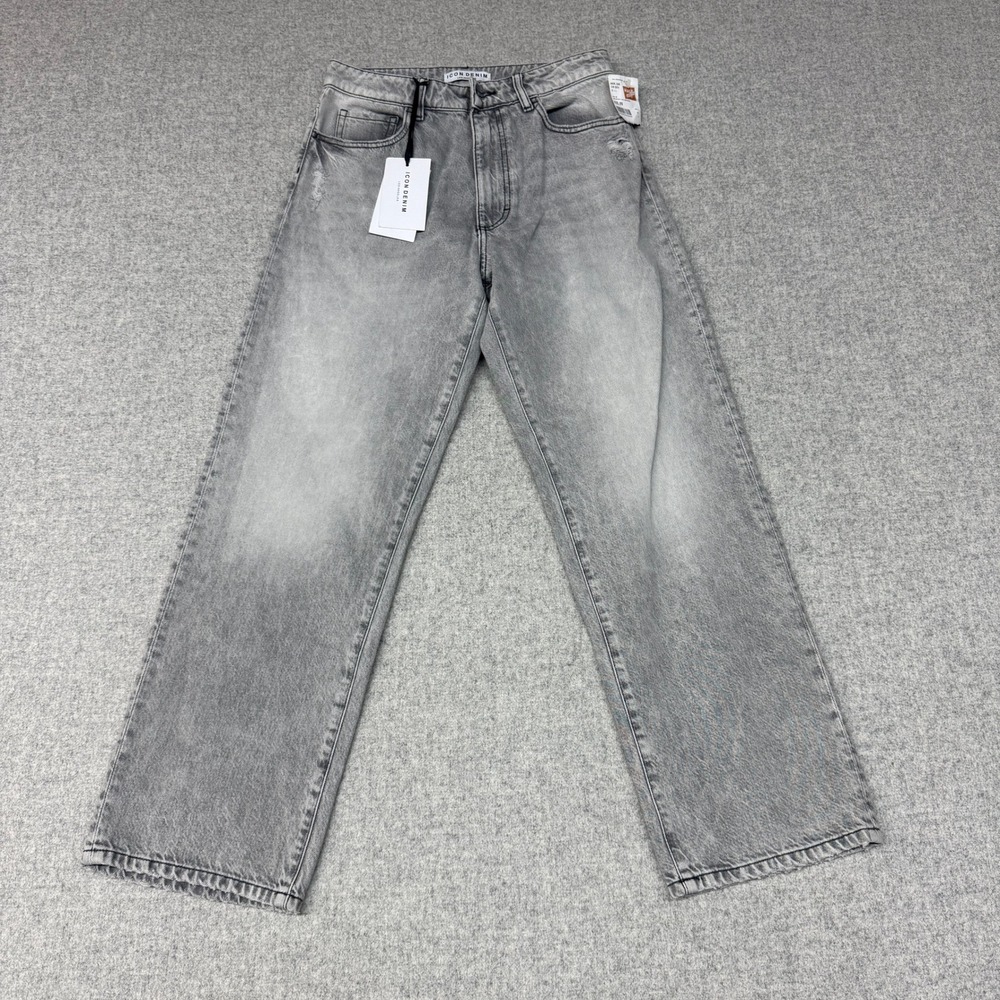 Icon Denim Jill Straight Leg Jeans Size 27 Gray Faded High Rise Star Embroidery